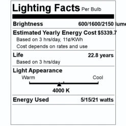 Satco LED Light Bulb (08544) -Light Bulbs Shop 08544 Lighting Facts Labelmd
