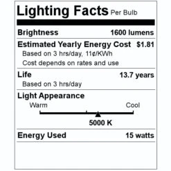 Feit Electric LED Light Bulb (2 Pack) (15743) -Light Bulbs Shop 15743 Lighting Facts Labelmd
