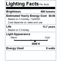 Feit Electric LED Light Bulb (15758) -Light Bulbs Shop 15758 Lighting Facts Labelmd