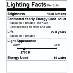 TCP LED Light Bulb (17422) -Light Bulbs Shop 17422 Lighting Facts Labelmd