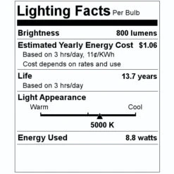Feit Electric LED Light Bulb (2 Pack) (18213) -Light Bulbs Shop 18213 Lighting Facts Labelmd