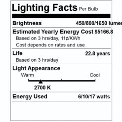 TCP LED Light Bulb (18958) -Light Bulbs Shop 18958 Lighting Facts Labelmd